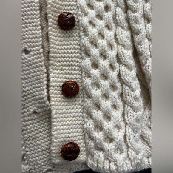 Hand Knit Wool Cable Knit Cardigan Sweater Medium Shawl Collar Cottagecore - Picture 3 of 13